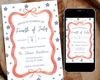 4th of July Party Invitation, Independence Day BBQ Invite, America's 250th Birthday Template, Fourth of July Canva Digital Download