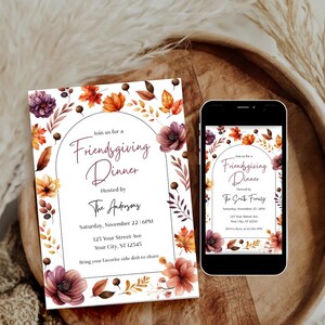 Friendsgiving Invitation Editable Thanksgiving Template Fall Floral Invitation Thanksgiving Dinner Party Invite, Printable Digital Download