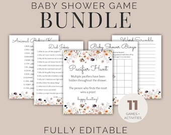 Bearbeitbares Babypartyspielpaket, Baby in Bloom Babyparty, Blumen-Babypartyspiele, Wildblumen druckbare Aktivitäten, digitaler Download