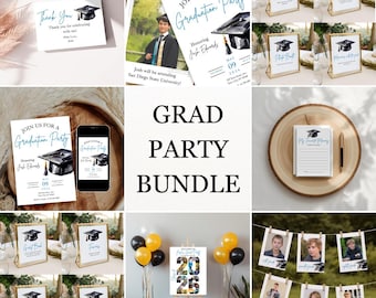 Graduierung Party Einladung Bundle bearbeitbar grad einladen & Zeichen Set Abschluss Party Dekor Vorlage Klasse von 2026 druckbare digitale Download