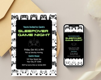 Videospiel Sleepover Einladung Bearbeitbare Junge Pyjama Party Geburtstag einladen Pyjama Party Vorlage Druckbare Digitaler Download Junge Sleepover