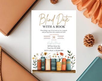 Blind Date mit einer Buchparty-Einladung, Bücherbörse einladen, Buchclub Girls Night einladen, digitaler Download