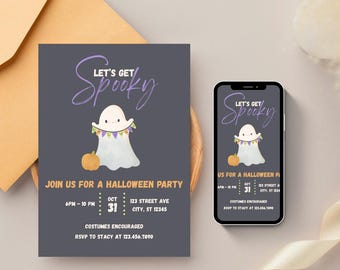 Let’s Get Spooky Halloween Party Invitation Ghost Party Editable Halloween Invite Printable Canva Template Trick or Treat Digital Download