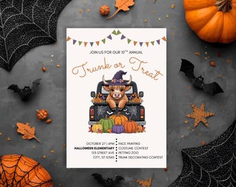 Editable Trunk or Treat Invitation Template Halloween Flyer for School or Church Digital Download Autumn Fest Fall Festival Printable