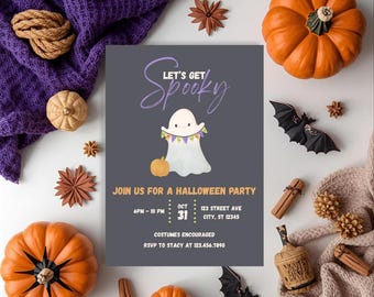 Halloween Party Let’s Get Spooky Invitation Template Digital Halloween Party Invite Spooky Ghost Party Printable Instant Download
