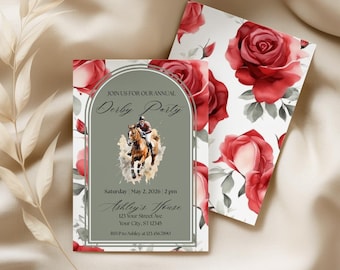 Kentucky Derby Party Einladung, Lauf für die Rosen einladen, Pferderennen Uhrenparty, Mint Julep Party, bearbeitbarer Canva Digital Download