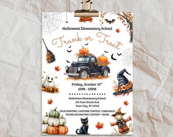 Editable Trunk or Treat Invitation Template Halloween Flyer for School Church or Neighborhood Party Digital Download Autumn Festival Fall