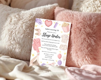 Zaproszenie na imprezę urodzinową Sleep Under, edytowalne zaproszenie na imprezę piżamową w spa, szablon Sleep Under na urodziny dla nastolatki, cyfrowe pobieranie