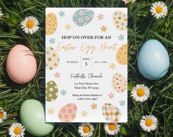 Bearbeitbare Ostereiersuche-Einladung, Osterbrunch-Einladung, Frühlings-Ostern-Party-Flyer, druckbarer Download