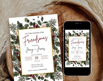 Friendsmas Einladung, bearbeitbare Weihnachtsfeier einladen, Urlaub Party einladen, Jingle und Mingle Urlaub beherbergen druckbare Download