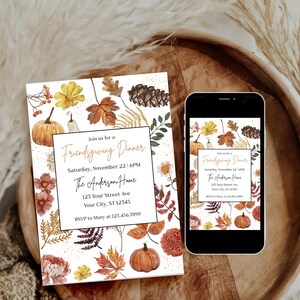 Friendsgiving Invitation, Thanksgiving Invite Editable Thanksgiving Dinner Template, Fall Pumpkin Floral Invite, Printable Digital Download