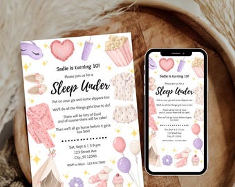 Schlafen Unter Einladung Vorlage Digitale Sleepover Mädchen Geburtstag einladen Pyjama Party Slumber Feier Tween Spa Night Unter Printable