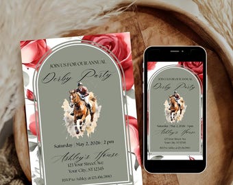 Kentucky Derby Einladung, Derby Day Watch Party einladen, Run for the Roses Party, Pferderennen Party Vorlage, Canva Download