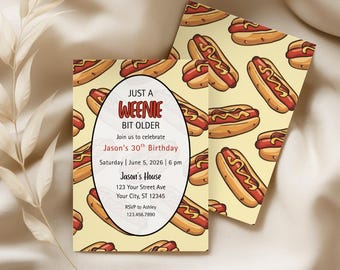 Editable Weenie Bit Older Birthday Invitation Template, Hot Dog Birthday Party Invite, Any Age Birthday Invite, Canva Digital Download