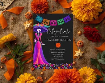 Dia de los Muertos Invitation, Day of the Dead Party Invite, Editable Sugar Skull Template, Printable Mexican Fiesta, Digital Download