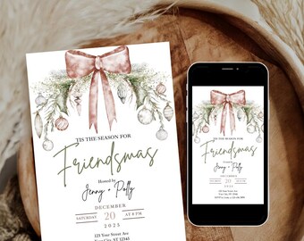 Friendsmas Einladung, bearbeitbare Weihnachtsfeiertags Vorlage, Girlsmas einladen, Weihnachtsfeiereinladung druckbarer digitaler Download