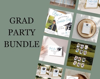 Graduation Einladung Bundle Bearbeitbar Grad Party Decor Set Graduation Signs Vorlage Willkommensschild Danke Tags Canva Download