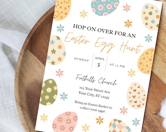 Ostereiersuche Einladung, Osterbrunch einladen, Frühling Ostereiersuche Flyer bearbeitbar, Canva Digital Download Vorlage
