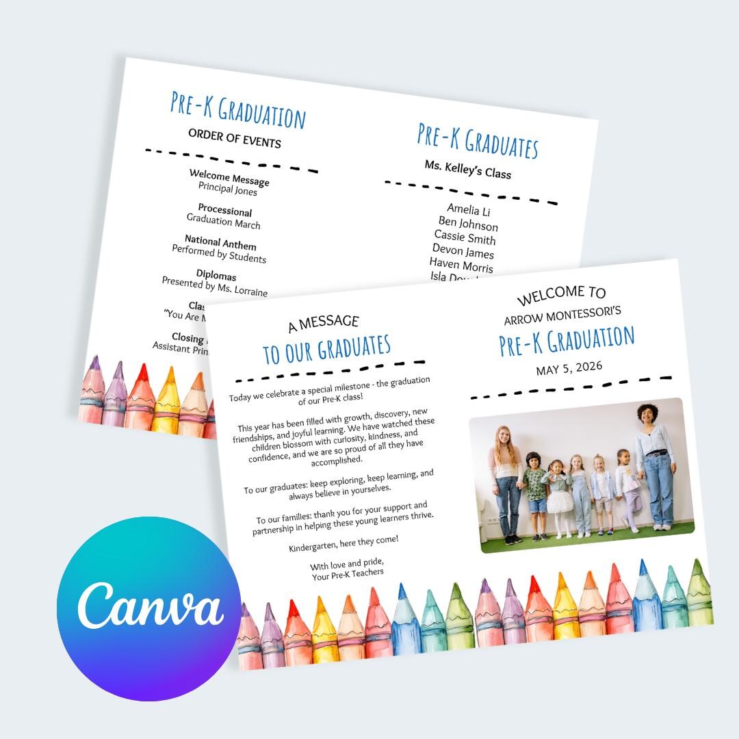Preschool Graduation Program Template, Editable Pre-k Kindergarten ...