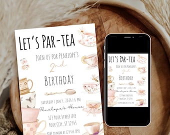Prinzessin Teeparty Einladung, bearbeitbare Par-Tea Geburtstag einladen, Blush Garten Teeparty, druckbare digitaler Download