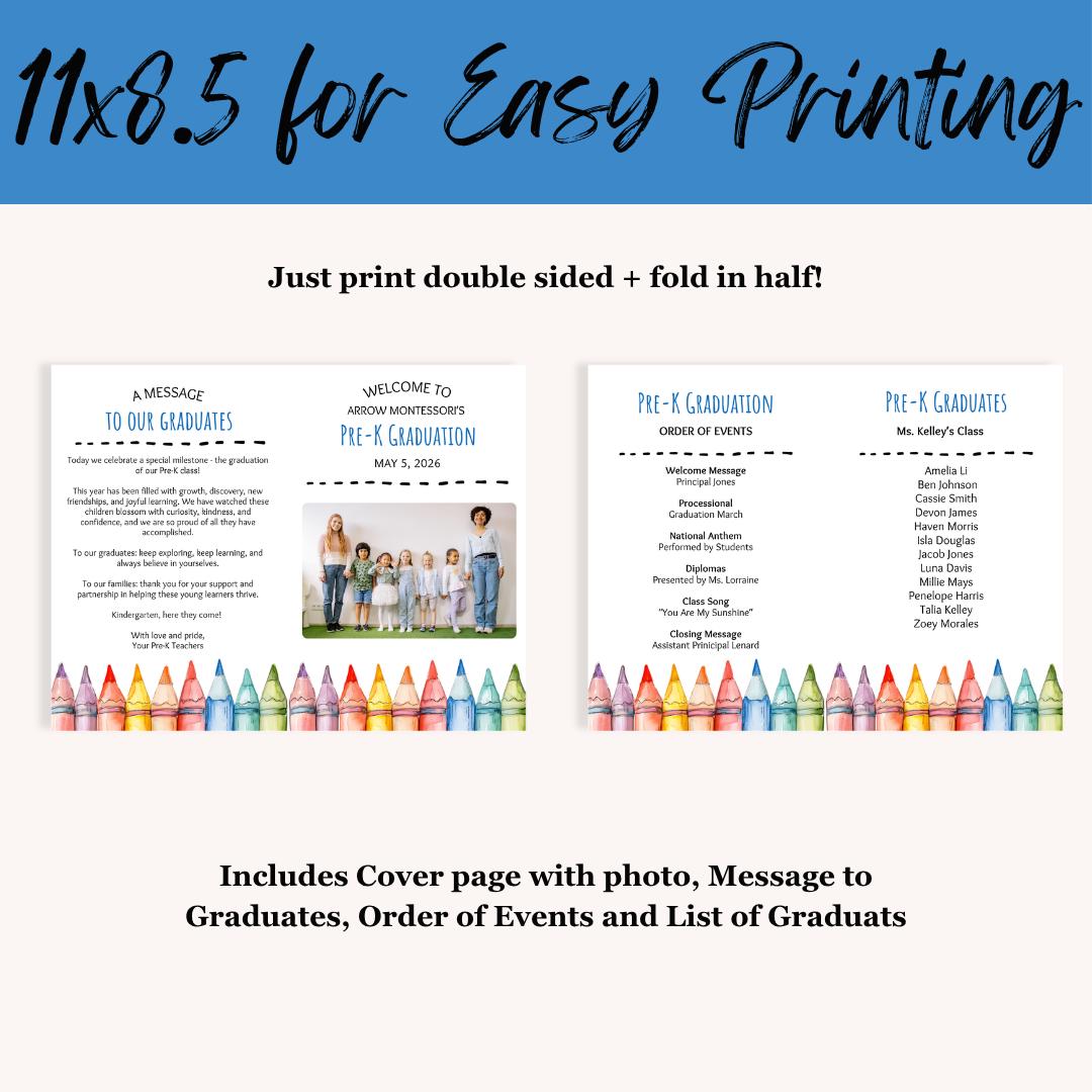 Preschool Graduation Program Template, Editable Pre-k Kindergarten ...