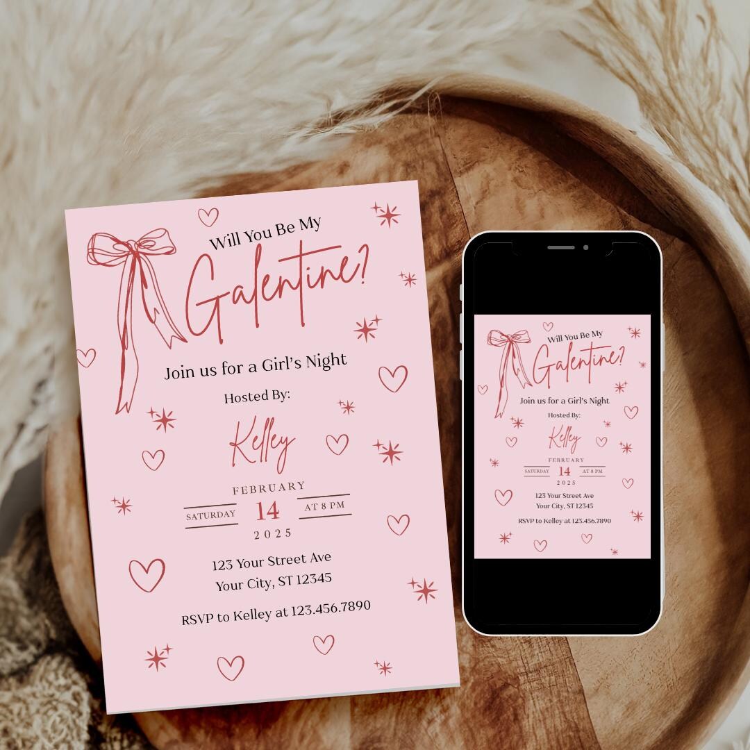 Galentine’s Day Invitation, Editable Pink Girls Night Party Template ...
