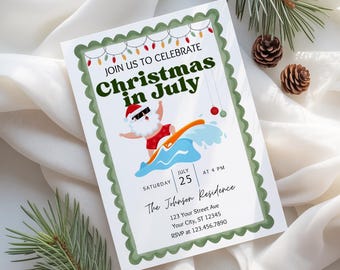 Christmas in July Invitation Template, Editable Summer Christmas Party Invite, Editable Canva Digital Download