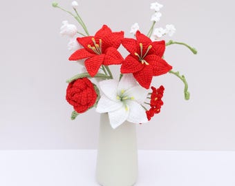 Handmade Crochet Lily Bouquet Unique Floral Arrangement graduation flower yarn lily personalized gifts housewarming gift crochet gift