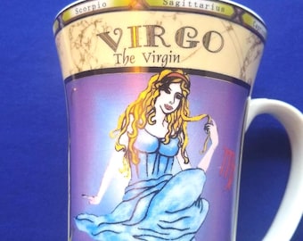 Bone China Virgo Astrology Theme 18 oz Tall Hot Beverage Mug with Lid & Spoon