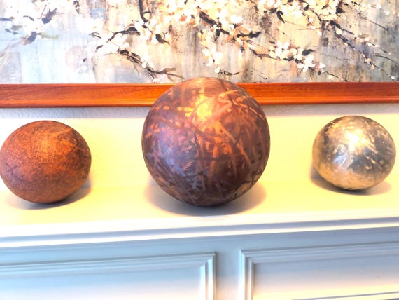 Modern Art Orbs | Signed Lubo Natdenov Handmade Spheres | Brutalist Industrial Sculpture Set | Fine Art Studio Metallic 