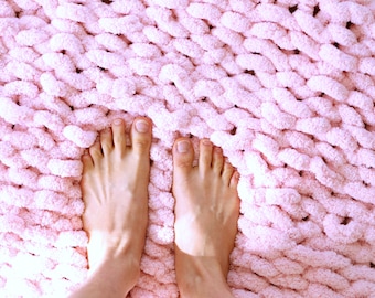 Chunky Hand Knit Chenille Bath Mat Plush Rug