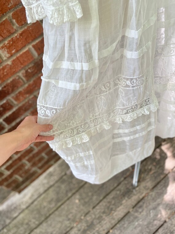 Antique Edwardian White Work Lace Tea Gown: Exquisite Detail View 3