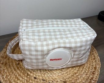 Neutral Beige karierte Windeltasche & Windeltasche | Kinderwagentasche | Funktionales Babygeschenk | Mama für unterwegs