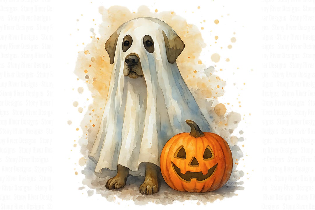 Watercolor Labrador Ghost PNG: Halloween Dog Costume Art (digital ...