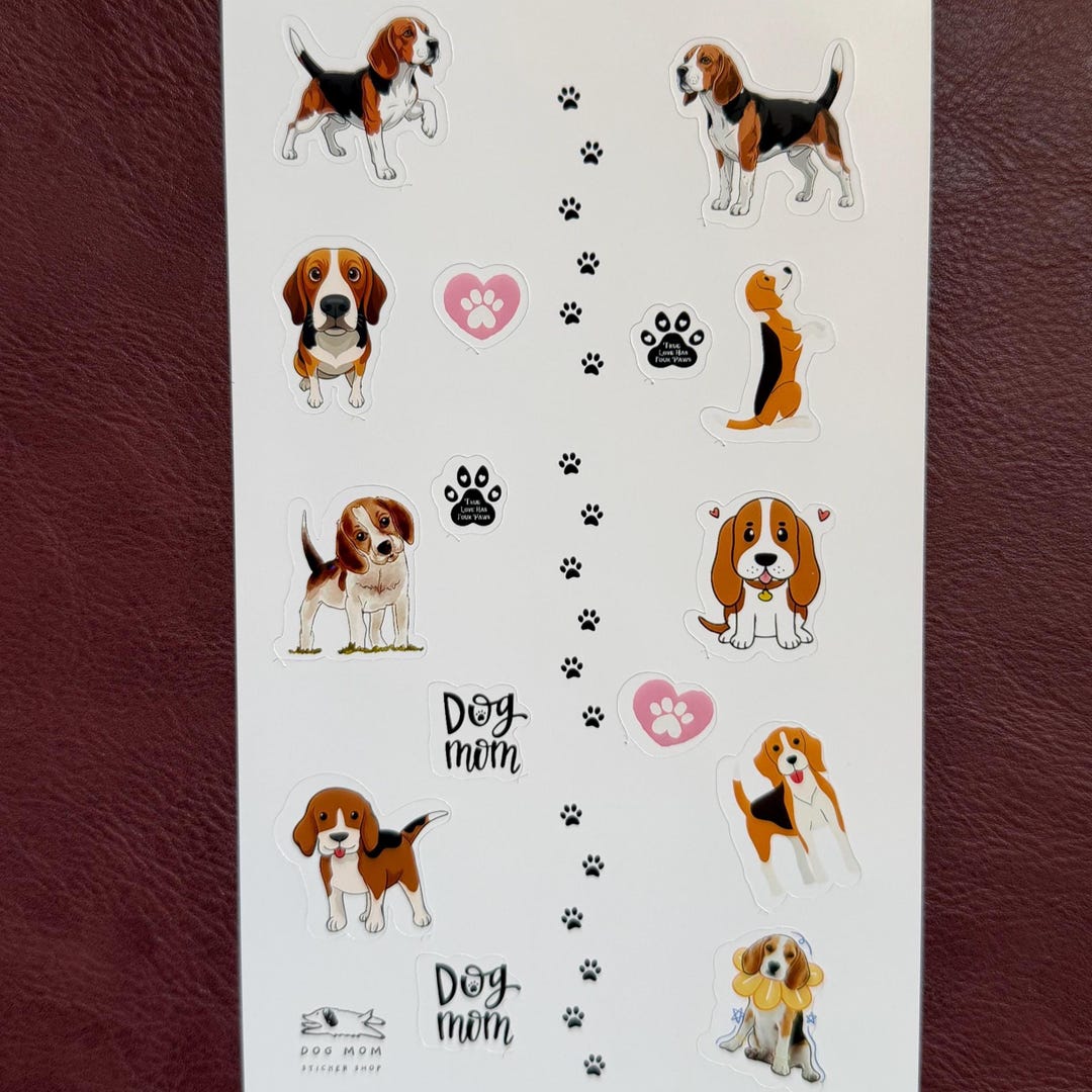 Beagle Dog Stickers, Waterproof Planner Decals, Dog Breed Art (sheet ...