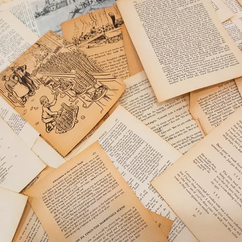 Vintage Book Page Bundles | Antique Paper Ephemera | Junk Journal Pages ...