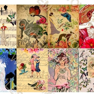 Tarjetas de diario para mujeres encantadoras, 10 etiquetas digitales de inspiración vintage, técnica mixta, efímeras, diario basura, álbum de recortes, insertos para diario, tarjetas de té