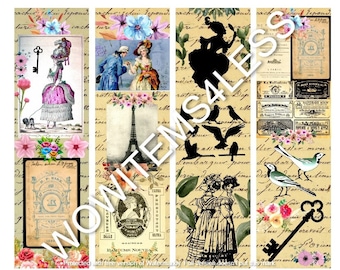 Bookmarks 8 Vintage Inspired Digital Tags Mixed Media Ephemera Junk Journal Scrapbook Journaling One Dollar Deal Instantly Download Collage