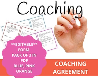 Coaching Agreement Virtual Assistant Freelancer Business Owner Life Coach Contract Form In Blue, Orange, Pink, Trending Now Independent