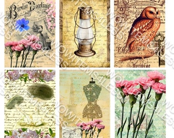 Journal Cards 30  Vintage Inspired Digital Tags Mixed Media Ephemera Junk Journal Scrapbook Journaling inserts tea cards set of 30