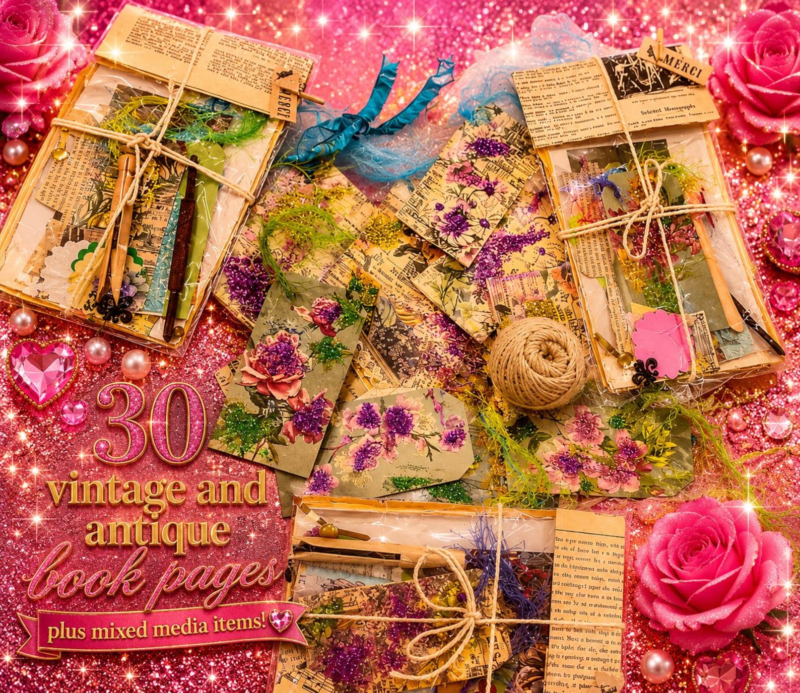 Vintage Book Pages Ephemera Pack | Junk Journal Collage Scrapbook ...