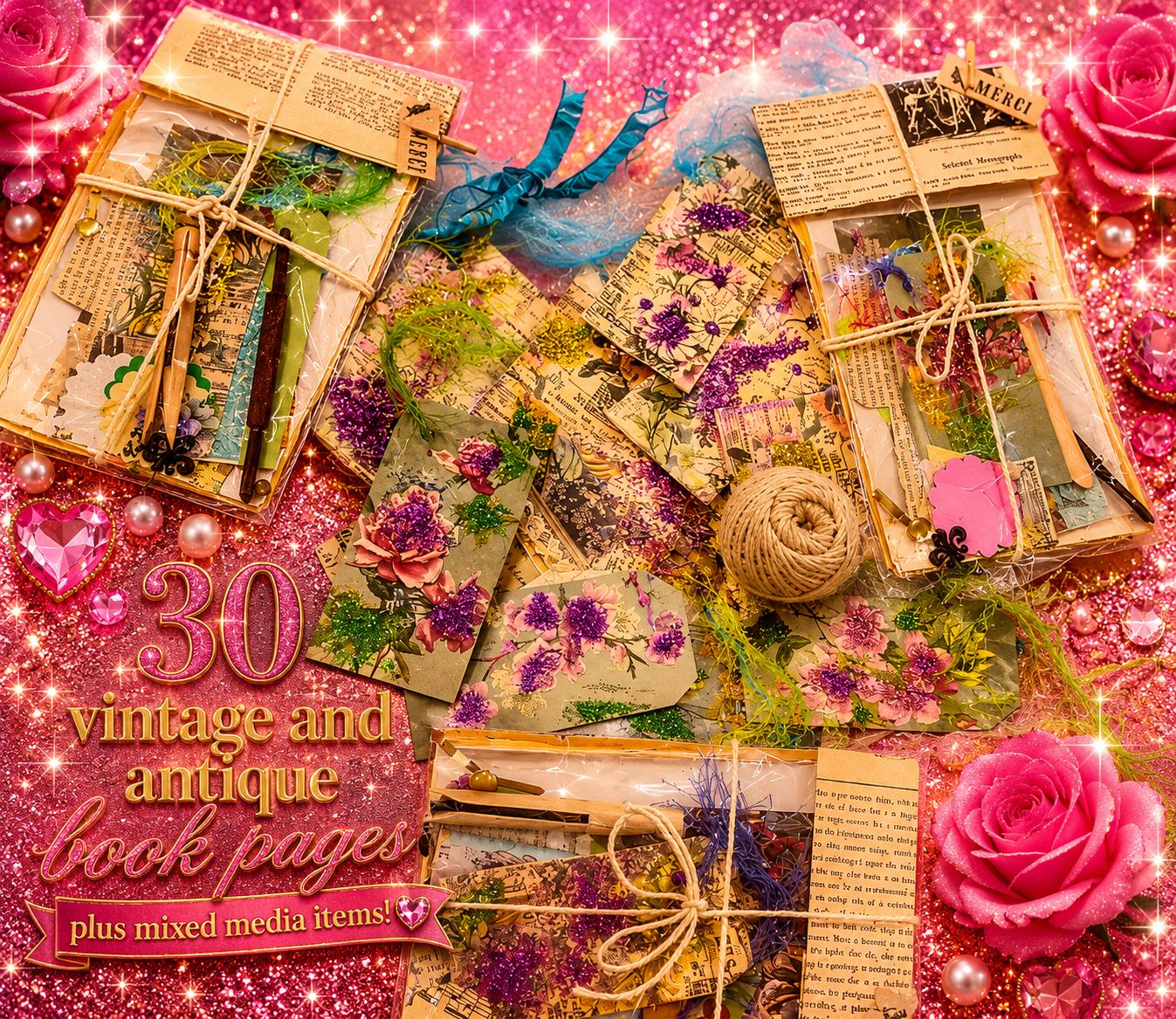 Vintage Book Pages Ephemera Pack | Junk Journal Collage Scrapbook ...