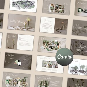 Presentationsmall för bröllopsplanerare i Canva: Prisguide, ikoner (direkt nedladdning)