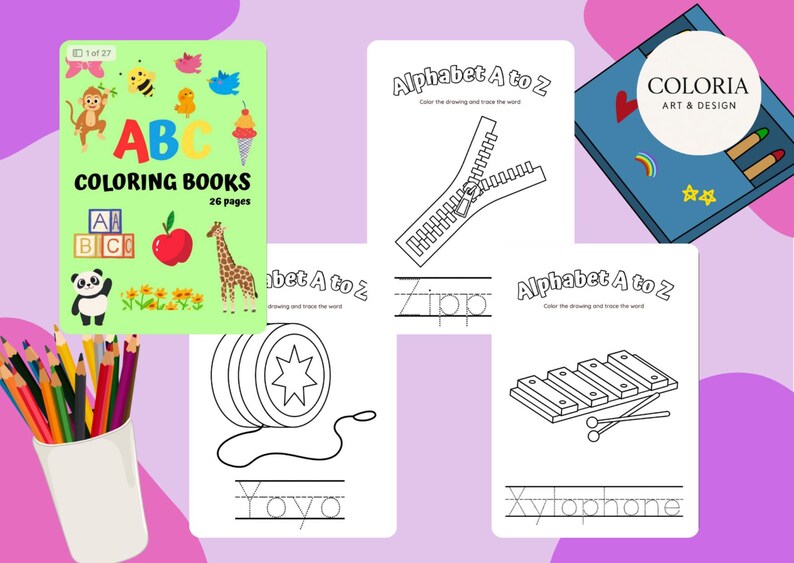 ABC Coloring Book: Alphabet Tracing & Coloring Pages (PDF Download) - Etsy