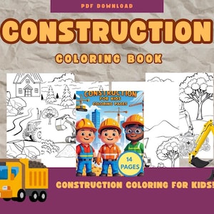 Construction Vehicle Coloring Pages for Kids: Dump Truck, Excavator (PDF Downloadable Activity Book)