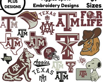 Aggie Spirit Stickmuster, College Football Stickmuster, Sportmaskottchen-Muster, Texas Stickmuster, Sportteam-Stickerei, PES 5+ Größen