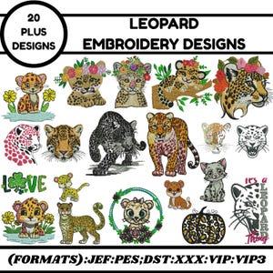 Leopard Embroidery Design Bundle: Snow Leopard, Tiger, Wildcat, Panther (PES File)