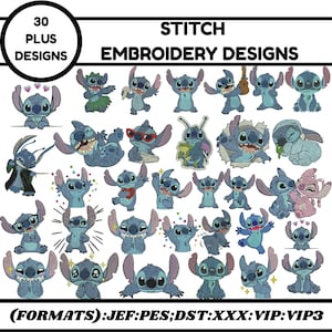 Stitch LiLo Machine Embroidery Design Bundle  Stitch LiLo Designs  Floral Stitch Embroidery,  Cute Stitch Embroidery Pattern Disney Stitch