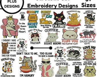 Sarkastische Katze Stickmuster, lustige freche Katze Zitat Maschinenstickerei Frazzled Cat Bundle Grumpy Cat Stickdatei 5 + Größen Sofort Download