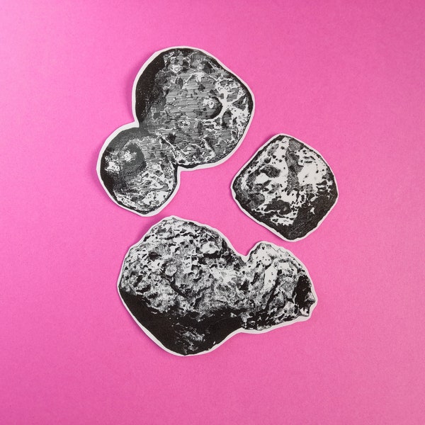 A series of famous space bodies, celestial rocks , pack of three stickers